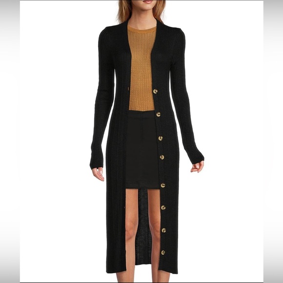 Black free people, long, ribbed, sweater coat with high slits. - Picture 1 of 4